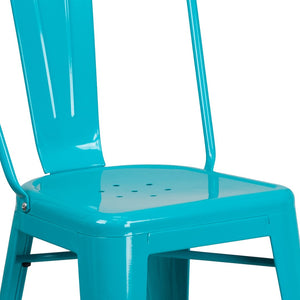 English Elm Carly 24" High Metal Indoor-Outdoor Counter Stool with Back for Cafes, Bars, and Home Use Crystal Teal-Blue ET-3534-24-CB-GG