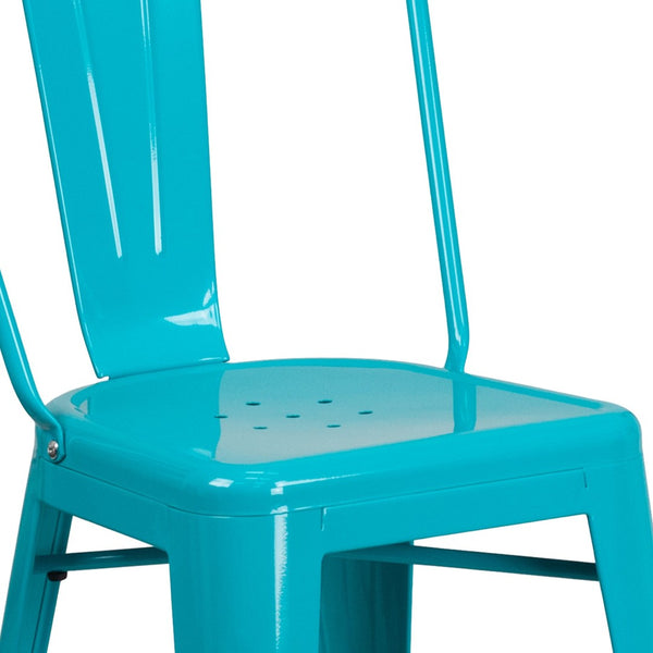 English Elm Carly 24" High Metal Indoor-Outdoor Counter Stool with Back for Cafes, Bars, and Home Use Crystal Teal-Blue ET-3534-24-CB-GG