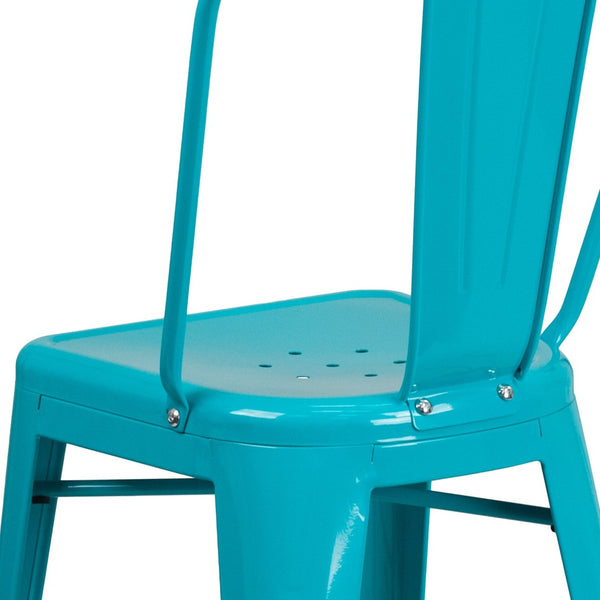English Elm Carly 24" High Metal Indoor-Outdoor Counter Stool with Back for Cafes, Bars, and Home Use Crystal Teal-Blue ET-3534-24-CB-GG