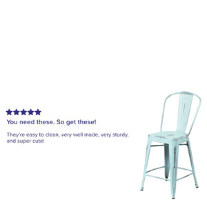 English Elm Carly Commercial Grade 24" High Distressed Metal Counter Stool for Indoor-Outdoor Use, Ergonomic Design Green-Blue ET-3534-24-DB-GG