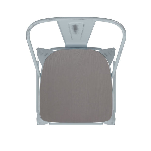 English Elm Carly Commercial-Grade 24" High Metal Counter Stool for Indoor-Outdoor Use, Stylish & Durable Design Gray Seat/Green-Blue Frame ET-3534-24-DB-PL1G-GG