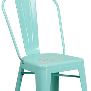 English Elm Carly 24" High Metal Indoor-Outdoor Counter Stool with Back for Cafes, Bars, and Home Use Mint Green ET-3534-24-MINT-GG