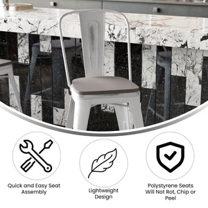English Elm Carly Commercial-Grade 24" High Metal Counter Stool for Indoor-Outdoor Use, Stylish & Durable Design Gray Seat/White Frame ET-3534-24-WH-PL1G-GG