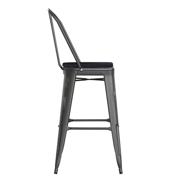 English Elm Carly Commercial Grade 30" High Metal Barstool with Back for Indoor-Outdoor Dining Comfort & Style Black Seat/Black Frame ET-3534-30-BK-PL1B-GG