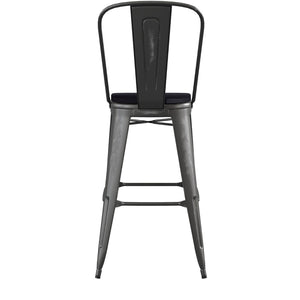 English Elm Carly Commercial Grade 30" High Metal Barstool with Back for Indoor-Outdoor Dining Comfort & Style Black Seat/Black Frame ET-3534-30-BK-PL1B-GG