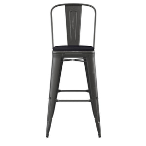 English Elm Carly Commercial Grade 30" High Metal Barstool with Back for Indoor-Outdoor Dining Comfort & Style Black Seat/Black Frame ET-3534-30-BK-PL1B-GG