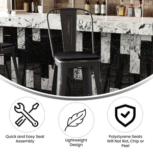 English Elm Carly Commercial Grade 30" High Metal Barstool with Back for Indoor-Outdoor Dining Comfort & Style Black Seat/Black Frame ET-3534-30-BK-PL1B-GG