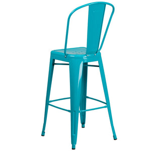 English Elm Cindy Commercial-Grade 30" High Metal Barstool with Back – Stylish Indoor-Outdoor Seating Solution Crystal Teal-Blue ET-3534-30-CB-GG
