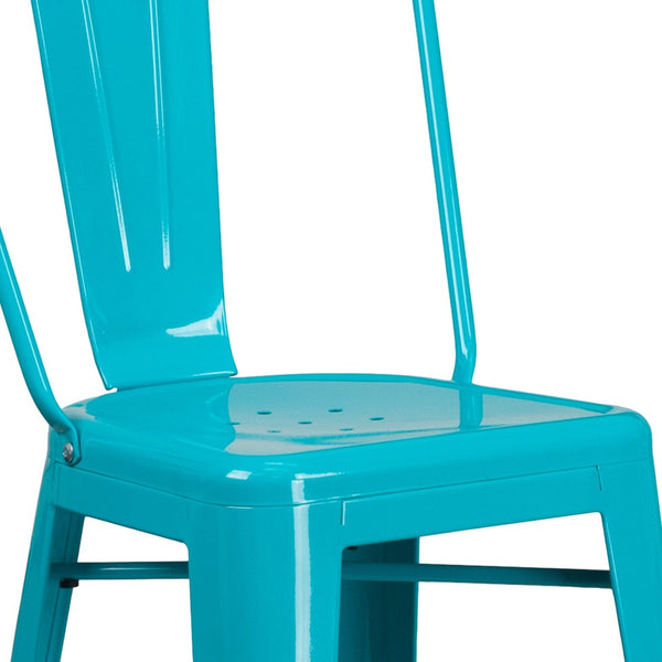 English Elm Cindy Commercial-Grade 30" High Metal Barstool with Back – Stylish Indoor-Outdoor Seating Solution Crystal Teal-Blue ET-3534-30-CB-GG