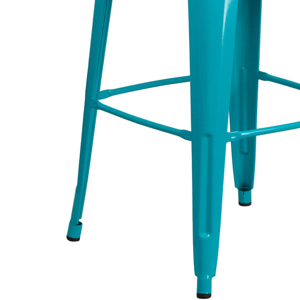 English Elm Cindy Commercial-Grade 30" High Metal Barstool with Back – Stylish Indoor-Outdoor Seating Solution Crystal Teal-Blue ET-3534-30-CB-GG