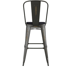 English Elm Carly Commercial Grade 30" High Metal Barstool with Back for Indoor-Outdoor Dining Comfort & Style Black Seat/Copper Frame ET-3534-30-COP-PL1B-GG