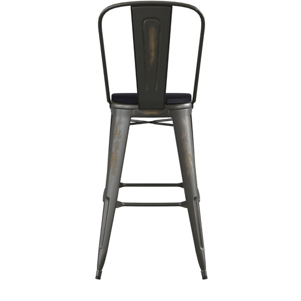 English Elm Carly Commercial Grade 30" High Metal Barstool with Back for Indoor-Outdoor Dining Comfort & Style Black Seat/Copper Frame ET-3534-30-COP-PL1B-GG