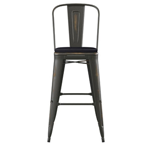 English Elm Carly Commercial Grade 30" High Metal Barstool with Back for Indoor-Outdoor Dining Comfort & Style Black Seat/Copper Frame ET-3534-30-COP-PL1B-GG