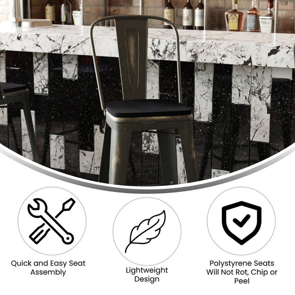 English Elm Carly Commercial Grade 30" High Metal Barstool with Back for Indoor-Outdoor Dining Comfort & Style Black Seat/Copper Frame ET-3534-30-COP-PL1B-GG