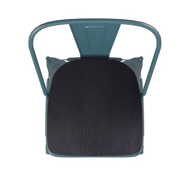 English Elm Carly Commercial Grade 30" High Metal Barstool with Back for Indoor-Outdoor Dining Comfort & Style Black Seat/Kelly Blue-Teal Frame ET-3534-30-KB-PL1B-GG