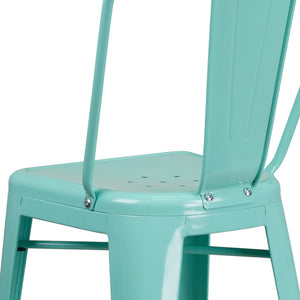 English Elm Cindy Commercial-Grade 30" High Metal Barstool with Back – Stylish Indoor-Outdoor Seating Solution Mint Green ET-3534-30-MINT-GG