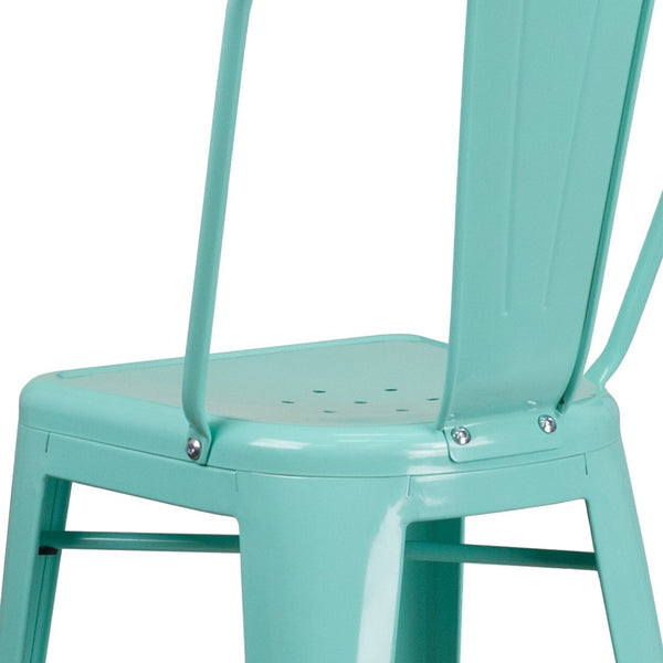 English Elm Cindy Commercial-Grade 30" High Metal Barstool with Back – Stylish Indoor-Outdoor Seating Solution Mint Green ET-3534-30-MINT-GG