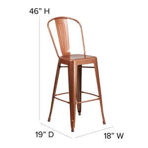 English Elm Cindy Commercial-Grade 30" High Metal Barstool with Back – Stylish Indoor-Outdoor Seating Solution Copper ET-3534-30-POC-GG