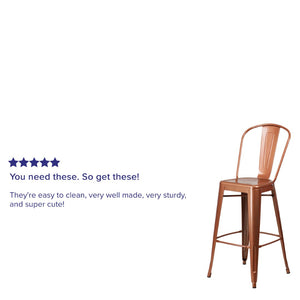 English Elm Cindy Commercial-Grade 30" High Metal Barstool with Back – Stylish Indoor-Outdoor Seating Solution Copper ET-3534-30-POC-GG