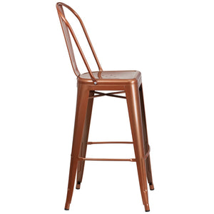 English Elm Cindy Commercial-Grade 30" High Metal Barstool with Back – Stylish Indoor-Outdoor Seating Solution Copper ET-3534-30-POC-GG