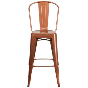 English Elm Cindy Commercial-Grade 30" High Metal Barstool with Back – Stylish Indoor-Outdoor Seating Solution Copper ET-3534-30-POC-GG