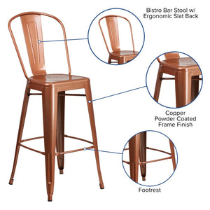 English Elm Cindy Commercial-Grade 30" High Metal Barstool with Back – Stylish Indoor-Outdoor Seating Solution Copper ET-3534-30-POC-GG