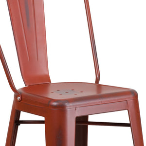 English Elm Cindy Commercial Grade 30" High Distressed Metal Barstool with Back for Indoor-Outdoor Use Kelly Red ET-3534-30-RD-GG