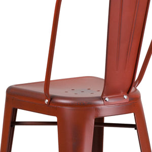 English Elm Cindy Commercial Grade 30" High Distressed Metal Barstool with Back for Indoor-Outdoor Use Kelly Red ET-3534-30-RD-GG