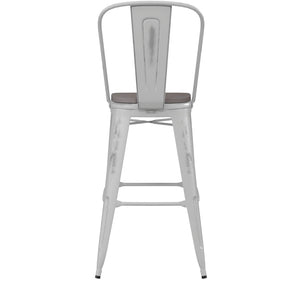English Elm Carly Commercial Grade 30" High Metal Barstool with Back for Indoor-Outdoor Dining Comfort & Style Gray Seat/White Frame ET-3534-30-WH-PL1G-GG