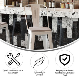 English Elm Carly Commercial Grade 30" High Metal Barstool with Back for Indoor-Outdoor Dining Comfort & Style Gray Seat/White Frame ET-3534-30-WH-PL1G-GG