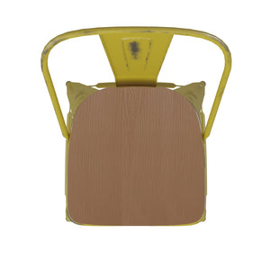 English Elm Carly Commercial Grade 30" High Metal Barstool with Back for Indoor-Outdoor Dining Comfort & Style Teak Seat/Yellow Frame ET-3534-30-YL-PL1T-GG