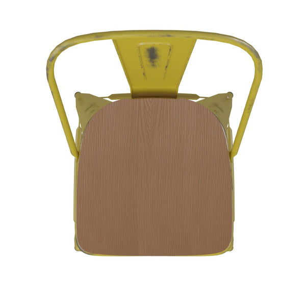 English Elm Carly Commercial Grade 30" High Metal Barstool with Back for Indoor-Outdoor Dining Comfort & Style Teak Seat/Yellow Frame ET-3534-30-YL-PL1T-GG