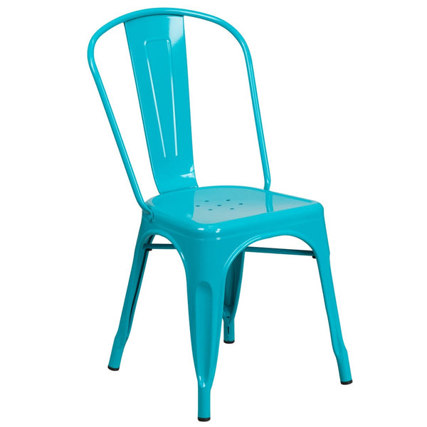 English Elm Tenley Commercial Grade Metal Dining Chair – Stylish, Stackable Seating for Indoor & Outdoor Use Crystal Teal-Blue ET-3534-CB-GG