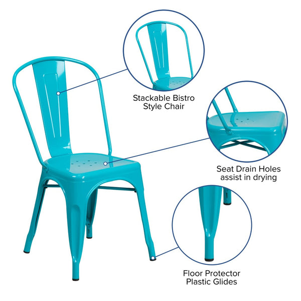 English Elm Tenley Commercial Grade Metal Dining Chair – Stylish, Stackable Seating for Indoor & Outdoor Use Crystal Teal-Blue ET-3534-CB-GG