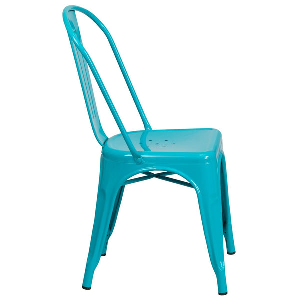 English Elm Tenley Commercial Grade Metal Dining Chair – Stylish, Stackable Seating for Indoor & Outdoor Use Crystal Teal-Blue ET-3534-CB-GG