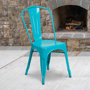 English Elm Tenley Commercial Grade Metal Dining Chair – Stylish, Stackable Seating for Indoor & Outdoor Use Crystal Teal-Blue ET-3534-CB-GG