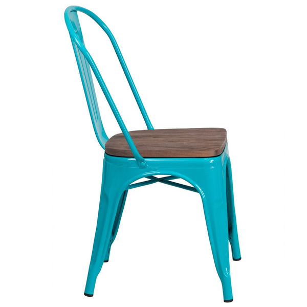English Elm Tenley Stackable Metal Chair with Rustic Walnut Wood Seat - Perfect for Dining & Bistro Spaces Crystal Teal-Blue ET-3534-CB-WD-GG