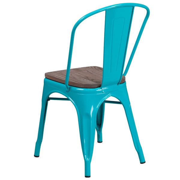 English Elm Tenley Stackable Metal Chair with Rustic Walnut Wood Seat - Perfect for Dining & Bistro Spaces Crystal Teal-Blue ET-3534-CB-WD-GG