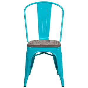 English Elm Tenley Stackable Metal Chair with Rustic Walnut Wood Seat - Perfect for Dining & Bistro Spaces Crystal Teal-Blue ET-3534-CB-WD-GG