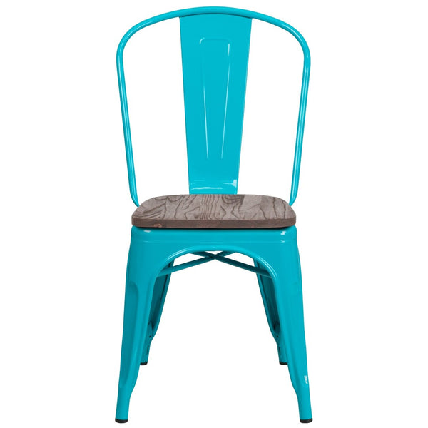 English Elm Tenley Stackable Metal Chair with Rustic Walnut Wood Seat - Perfect for Dining & Bistro Spaces Crystal Teal-Blue ET-3534-CB-WD-GG