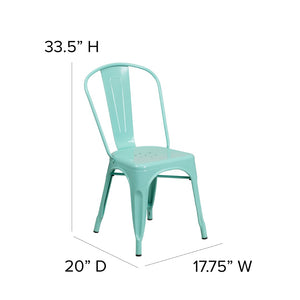 English Elm Tenley Commercial Grade Metal Dining Chair – Stylish, Stackable Seating for Indoor & Outdoor Use Mint Green ET-3534-MINT-GG