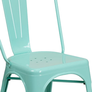 English Elm Tenley Commercial Grade Metal Dining Chair – Stylish, Stackable Seating for Indoor & Outdoor Use Mint Green ET-3534-MINT-GG