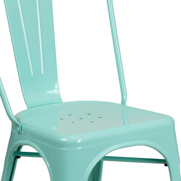 English Elm Tenley Commercial Grade Metal Dining Chair – Stylish, Stackable Seating for Indoor & Outdoor Use Mint Green ET-3534-MINT-GG