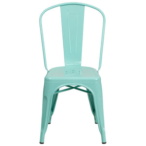 English Elm Tenley Commercial Grade Metal Dining Chair – Stylish, Stackable Seating for Indoor & Outdoor Use Mint Green ET-3534-MINT-GG
