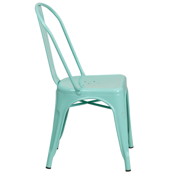 English Elm Tenley Commercial Grade Metal Dining Chair – Stylish, Stackable Seating for Indoor & Outdoor Use Mint Green ET-3534-MINT-GG