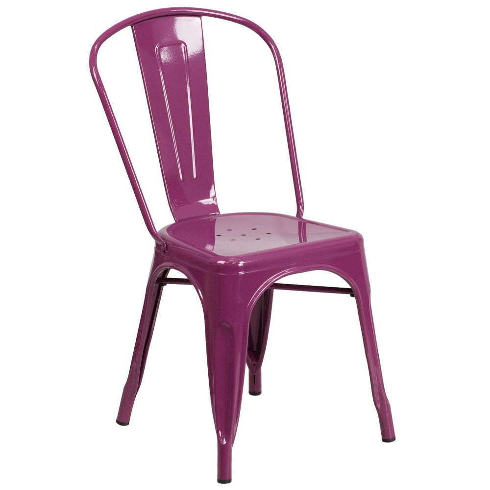English Elm Tenley Commercial Grade Metal Dining Chair – Stylish, Stackable Seating for Indoor & Outdoor Use Purple ET-3534-PUR-GG