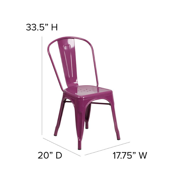 English Elm Tenley Commercial Grade Metal Dining Chair – Stylish, Stackable Seating for Indoor & Outdoor Use Purple ET-3534-PUR-GG
