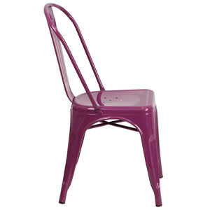 English Elm Tenley Commercial Grade Metal Dining Chair – Stylish, Stackable Seating for Indoor & Outdoor Use Purple ET-3534-PUR-GG