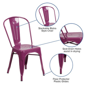 English Elm Tenley Commercial Grade Metal Dining Chair – Stylish, Stackable Seating for Indoor & Outdoor Use Purple ET-3534-PUR-GG