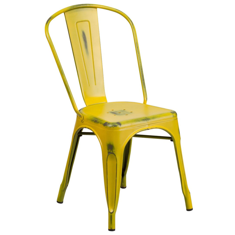 English Elm Tenley Commercial-Grade Stackable Metal Chair for Indoor and Outdoor Use - Vintage Charm & Durability Yellow ET-3534-YL-GG